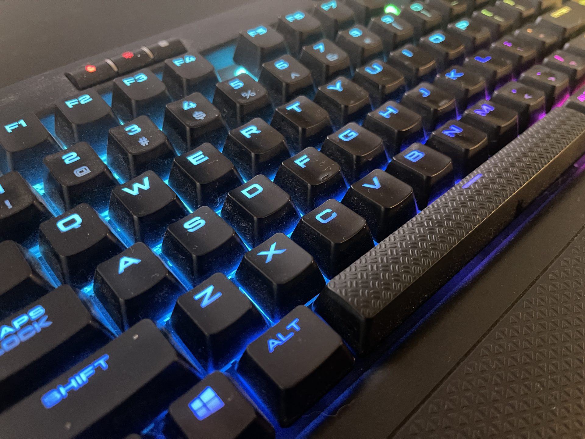 Close up of left side of Corsair K70 RGB MK.2