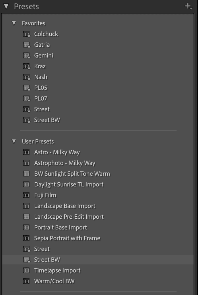 Working with my street photography presets in Lightroom