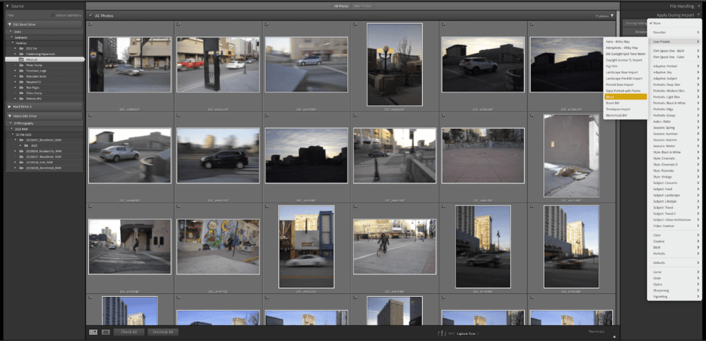 Applying street photography presets in Adobe Lightroom